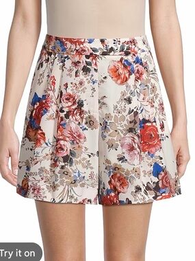 Ungaro Fever Cream High-Waist Floral Shorts with Red & Blue Blooms